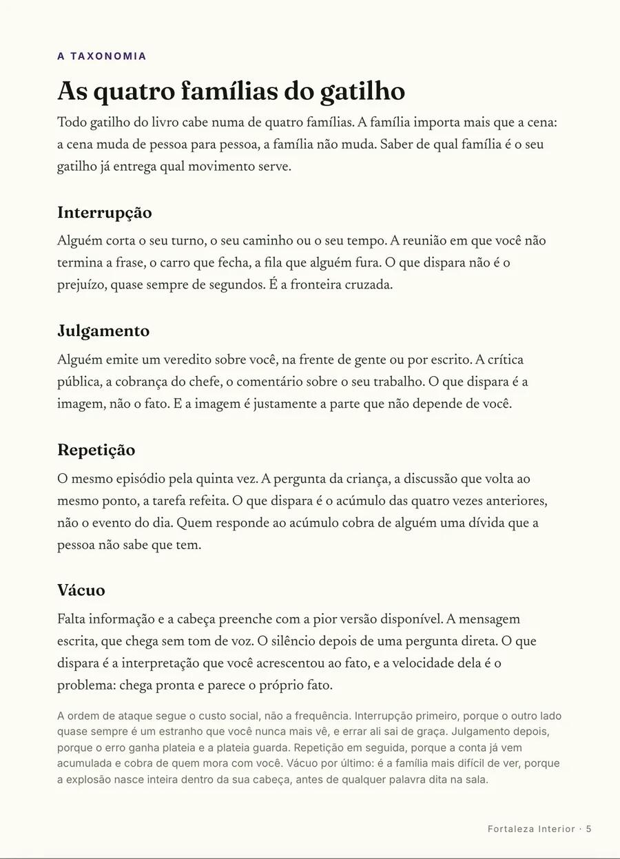 O mapa: As quatro famílias do gatilho: interrupção, julgamento, repetição e vácuo