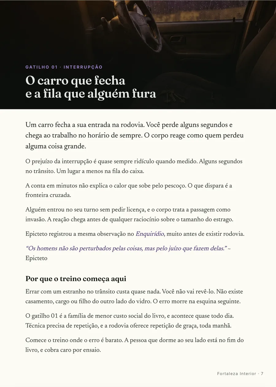 Abertura de gatilho: Cada gatilho abre em cena, com a família nomeada e o custo de errar