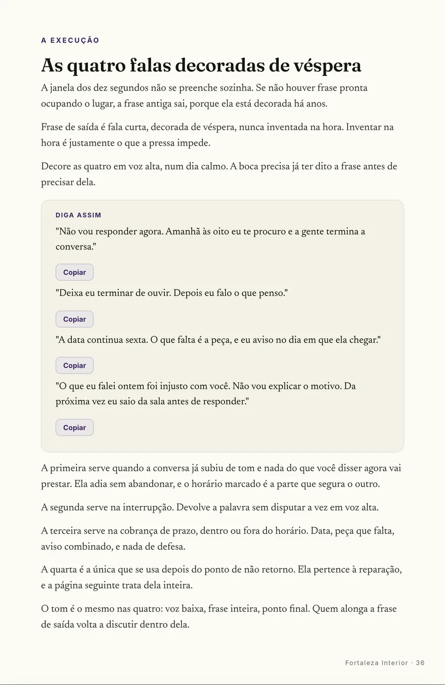 Falas prontas: As quatro falas decoradas de véspera, com a hora certa de cada uma